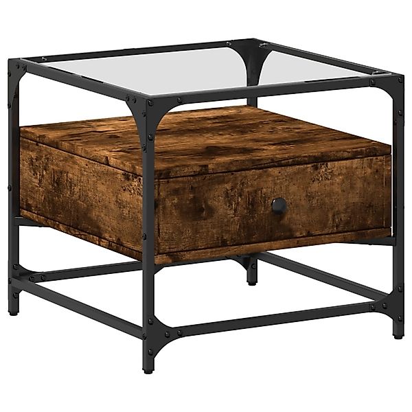 vidaXL Couchtisch mit Glasplatte Räuchereiche 50x50x45 cm Stahl 846051 günstig online kaufen