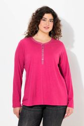 Ulla Popken Longsleeve Shirt Glitzer-Knopfleiste V-Ausschnitt günstig online kaufen