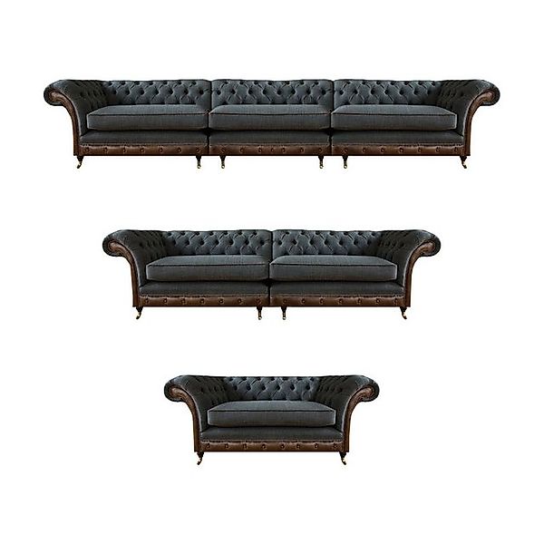 JVmoebel Sofa Graue Luxus Chesterfield Garnitur Polstermöbel Designer Sofas günstig online kaufen