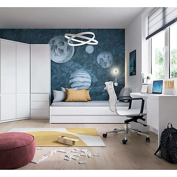 Jugendzimmer Set, 5-teilig, mit 90cm Bett und Eckkleiderschrank in weiß FOR günstig online kaufen