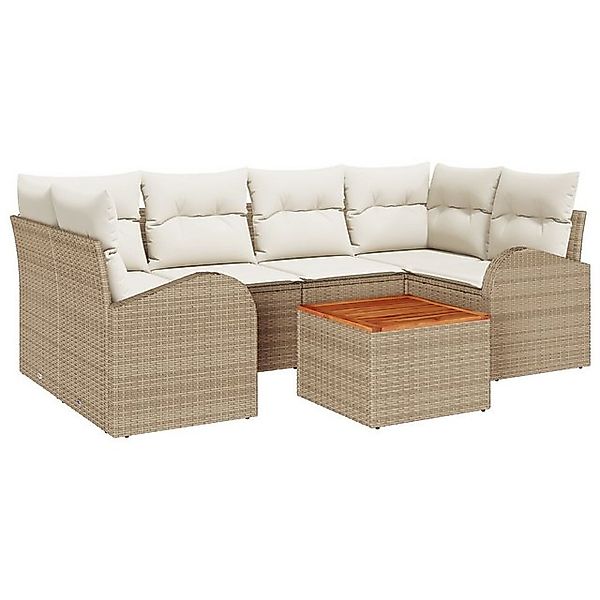 vidaXL Loungesofa 7-teiliges Garten-Sofa-Set mit Kissen Beige Poly Rattan, günstig online kaufen
