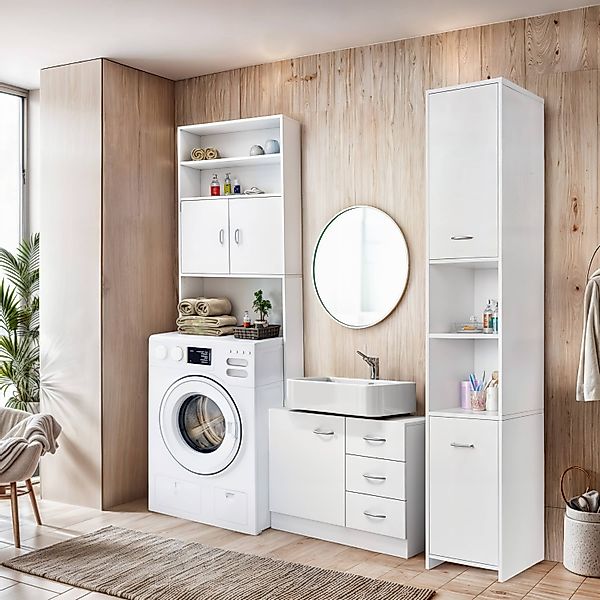 Casaria Badmöbel-Set, Badezimmerhochschrank Waschmaschinenschrank Waschbeck günstig online kaufen