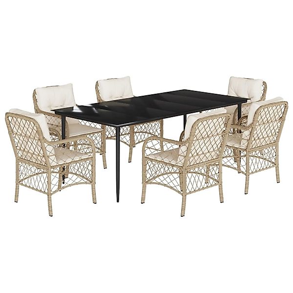 vidaXL 7-Tlg Garten-Essgruppe mit Kissen Beige Poly Rattan 3212143 günstig online kaufen