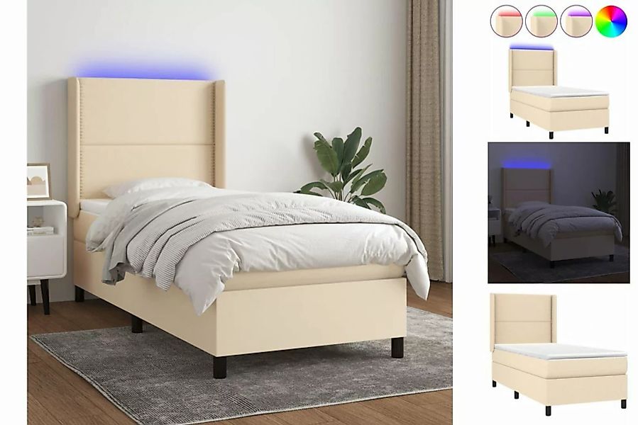 vidaXL Bett Boxspringbett mit Matratze & LED Creme 90x200 cm Stoff günstig online kaufen