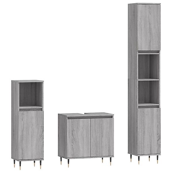 vidaXL Badezimmer-Set 3-tlg. Badmöbel-Set Grau Sonoma günstig online kaufen