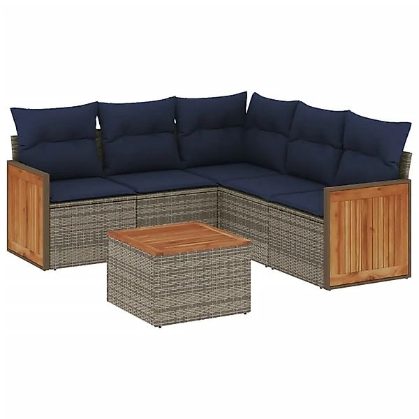 vidaXL 6-Tlg Gartensofa-Set mit Kissen Grau Polyrattan 3227650 günstig online kaufen