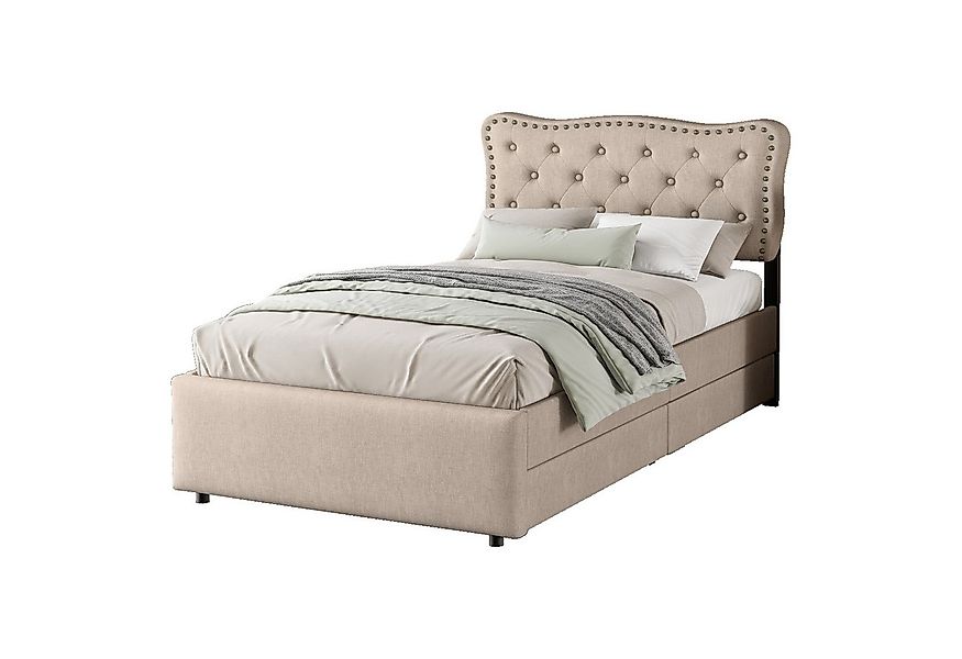 Flieks Polsterbett, Einzelbett 90x200cm mit 2 Schubladen und höhenstellbare günstig online kaufen