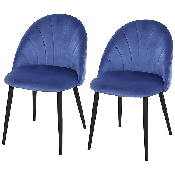 HOMCOM Set mit 2 Samtstühlen Blau Schwarz Metallbeine 52B x 54T x 79H cm günstig online kaufen