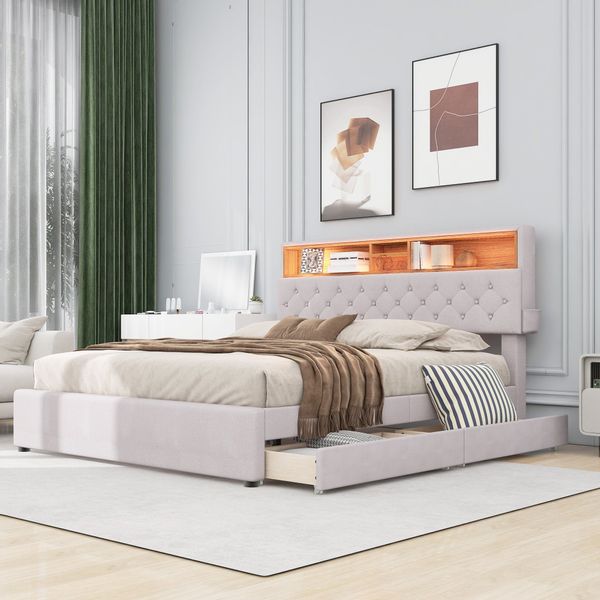 Flieks Polsterbett, LED Beleuchtung Doppelbett USB günstig online kaufen