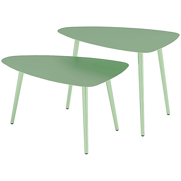 Outsunny Set aus 2 Garten-Couchtischen, dreieckige Nesting-Beistelltische, günstig online kaufen