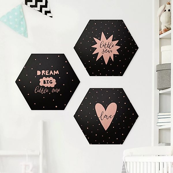 3-teiliges Hexagon-Alu-Dibond Bild Little Star Set Schwarz günstig online kaufen