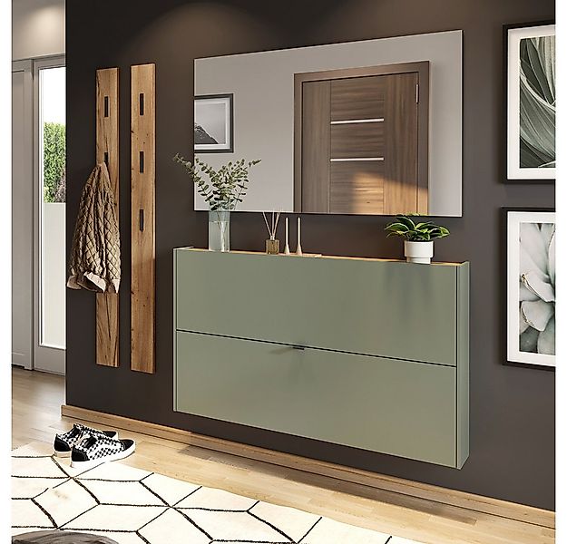 Lomadox Garderoben-Set ABERDEEN-01, (Spar-Set, 4-St), in grün mit Eiche, id günstig online kaufen