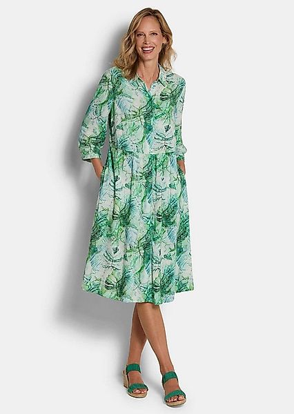 GOLDNER Druckkleid Midikleid mit Blätter-Druck Viskosekleid mit Hemdkragen, günstig online kaufen