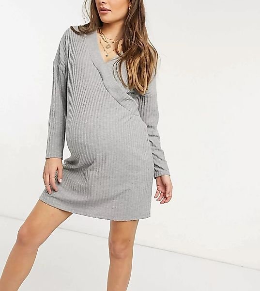 ASOS DESIGN Maternity – Langärmliges, superweiches Mini-Wickelkleid aus Rip günstig online kaufen