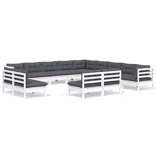 vidaXL 13-tlg Garten-Lounge-Set mit Kissen Weiß Massivholz Kiefer Modell 2 günstig online kaufen
