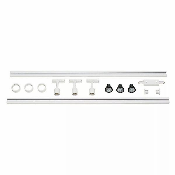 1-Phasen Schienensystem, Aufbauschiene, Starter-Set, 3 Spots, weiß, 2x 1m günstig online kaufen