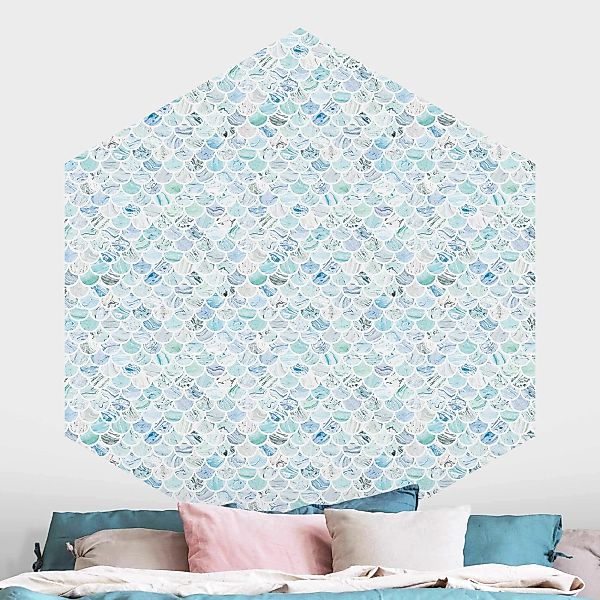 Hexagon Mustertapete selbstklebend Marmor Muster Meerblau günstig online kaufen