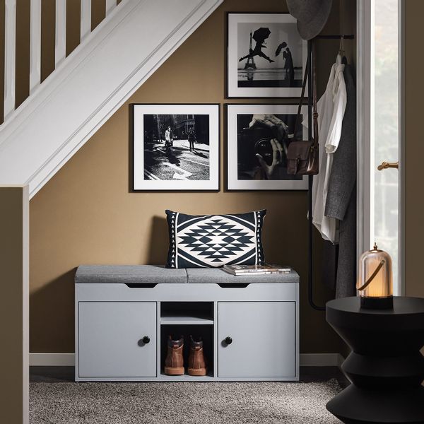 SoBuy Schuhbank mit Zwei Sitzkissen Garderobenbank mit Stauraum Grau FSR96- günstig online kaufen