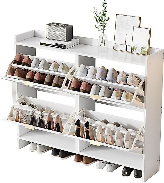 Merax Schuhschrank mit 4 Klappenfächern und Kippsicherung Schuhregal Schuhk günstig online kaufen