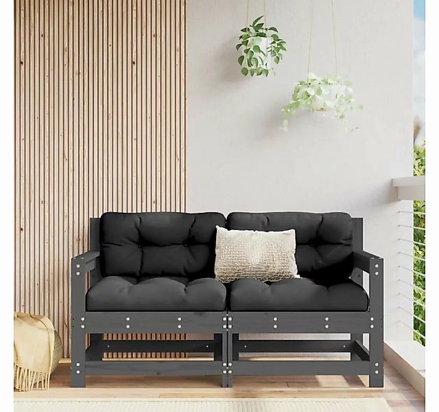 vidaXL Loungesofa Gartenstühle mit Kissen 2 Stk. Grau Massivholz Kiefer, 1 günstig online kaufen