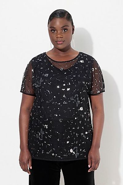 Ulla Popken Druckbluse Meshbluse oversized Pailletten günstig online kaufen