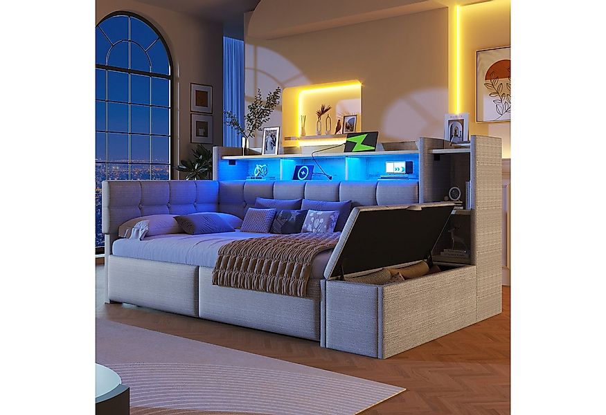 Merax Daybett 90x190cm mit LED Lichtleiste, USB & Typ-C (Schlafsofa Sofabet günstig online kaufen