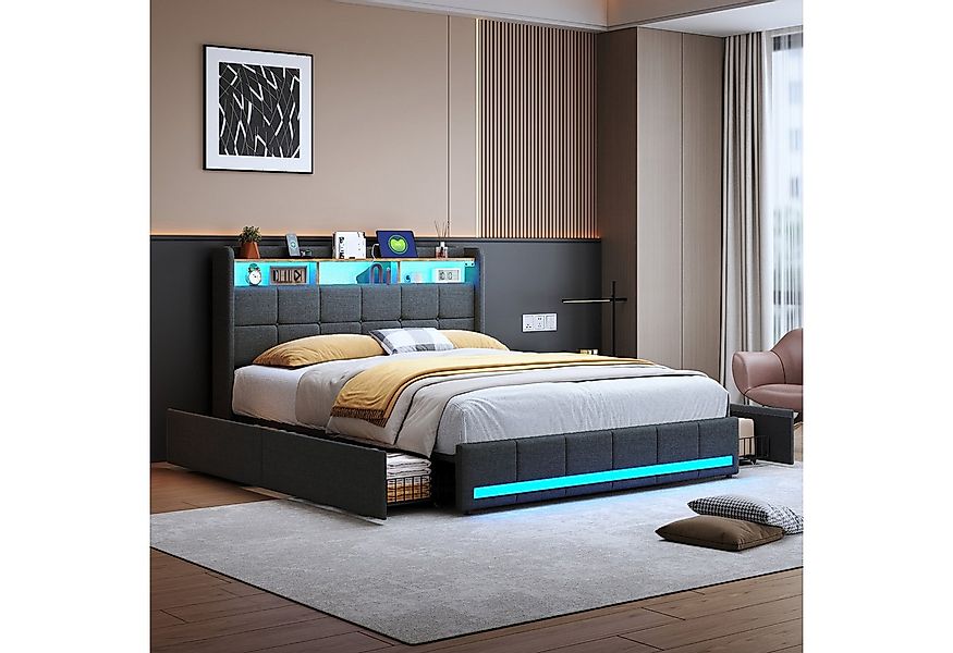 PXloue Funktionsbett Polsterbett Doppelbett, mit USB-Laden und Stauraum am günstig online kaufen