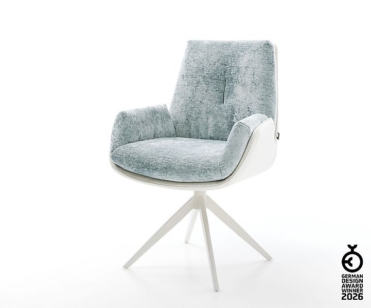 Drehstuhl Clea-Flex Materialmix Echtleder Weiß-Pastellblau Kreuzgestell bre günstig online kaufen