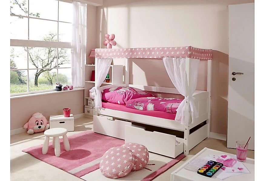Ticaa Himmelbett Himmelbett Mini mit Bettkasten "Stern Rosa" Kiefer, Oberer günstig online kaufen