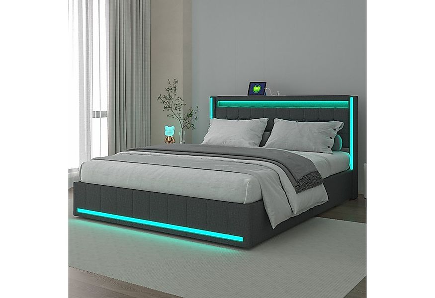 Furnishings Home Polsterbett LED Doppelbett 140x200cm, Stauraumbett mit Kop günstig online kaufen