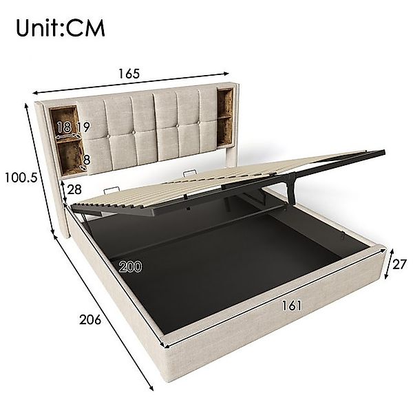 STILVORA Polsterbett 160x200 Bettgestell mit Stauraum,Jugendbett mit Latten günstig online kaufen