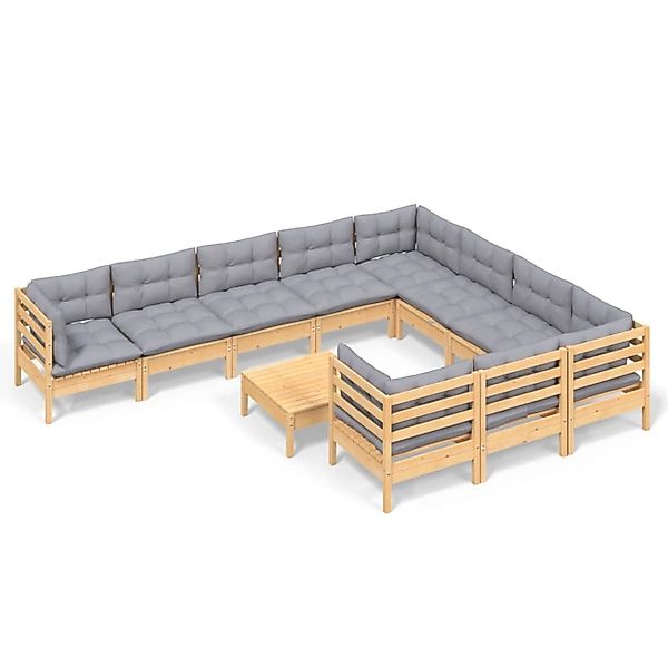 vidaXL 11-Tlg Garten-Lounge-Set mit Grauen Kissen Kiefernholz 3097000 günstig online kaufen