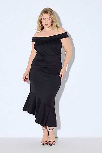 Ulla Popken Cocktailkleid Scuba-Maxikleid Carmenausschnitt Drapierung günstig online kaufen