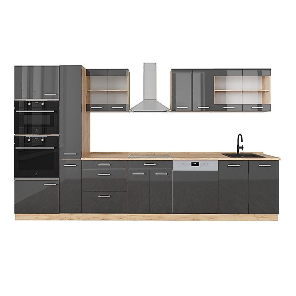 Vicco Küchenzeile R-Line, Anthrazit Hochglanz/Goldkraft Eiche, günstig online kaufen
