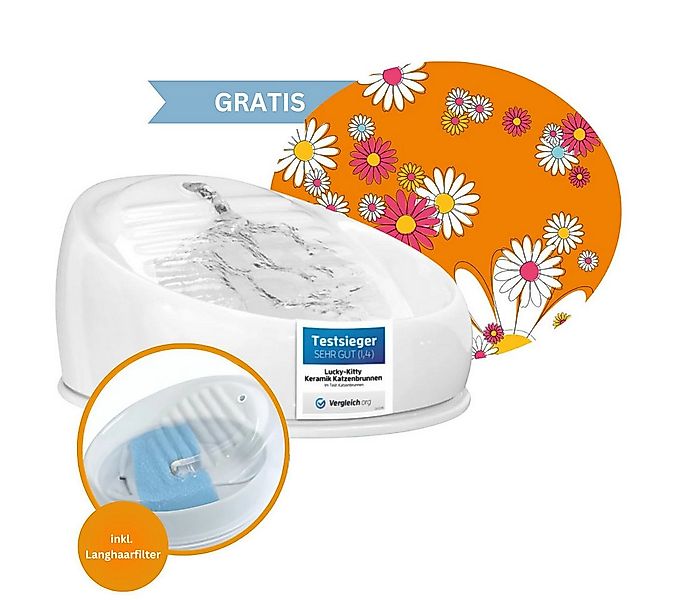 Lucky-Kitty Trinkbrunnen 1,5L Trinknapf aus Keramik im Set mit Pumpe, Filte günstig online kaufen