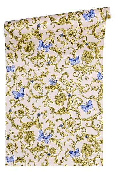 Metallic Mustertapete Versace wallpaper Versace 3 Butterfly Barocco in Crem günstig online kaufen