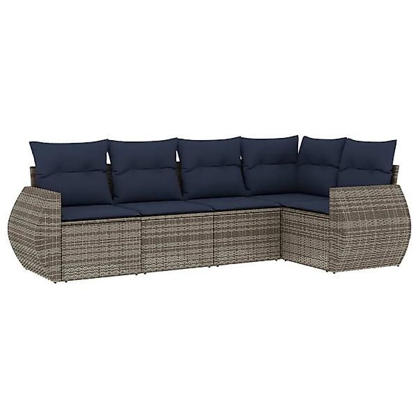 vidaXL 5-Tlg Gartensofa-Set mit Kissen Grau Polyrattan 3221330 günstig online kaufen
