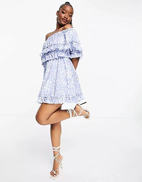Parisian – Off-Shoulder-Minikleid in Blau mit Rüschen und Overlay günstig online kaufen