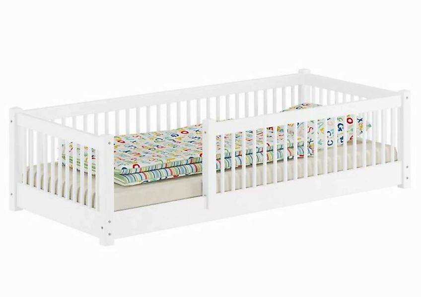 ERST-HOLZ Bett Weißes niedriges Holz-Gitterbett 90x200 Kinderbett Kiefer Ma günstig online kaufen