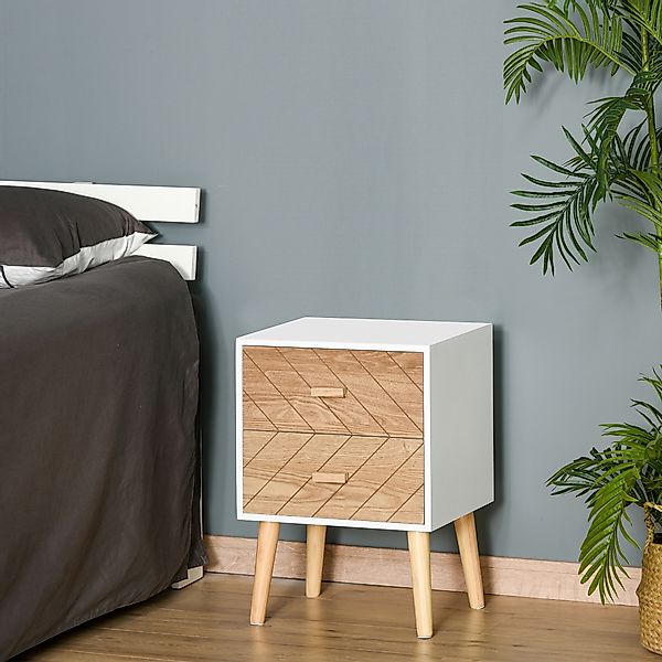 HOMCOM Nachttisch Nachtkommode Flurkommode mit Schubladen Holz weiß + natur günstig online kaufen