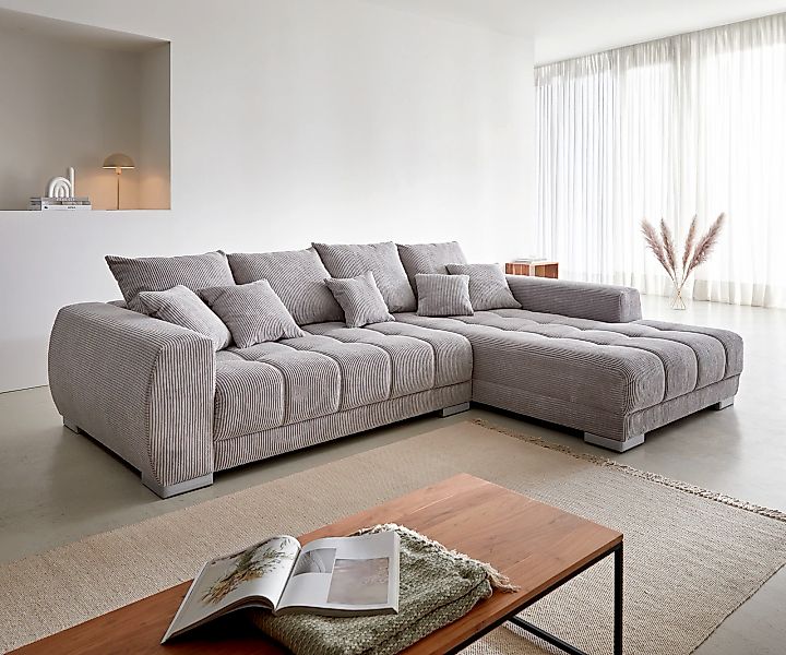 Ecksofa Josea 300x220 cm Cord Silbergrau Ottomane rechts günstig online kaufen