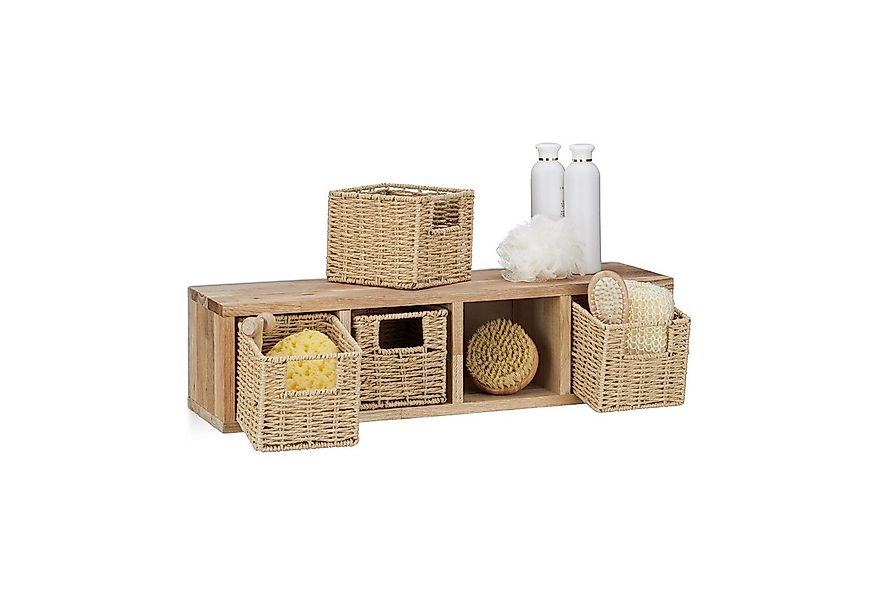 relaxdays Wandregal Walnuss Wandregal mit Körben, 4 günstig online kaufen