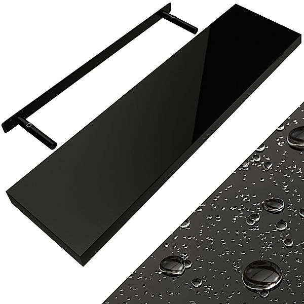Wandregal Schweberegal 90cm Hochglanz Schwarz + Halterung günstig online kaufen