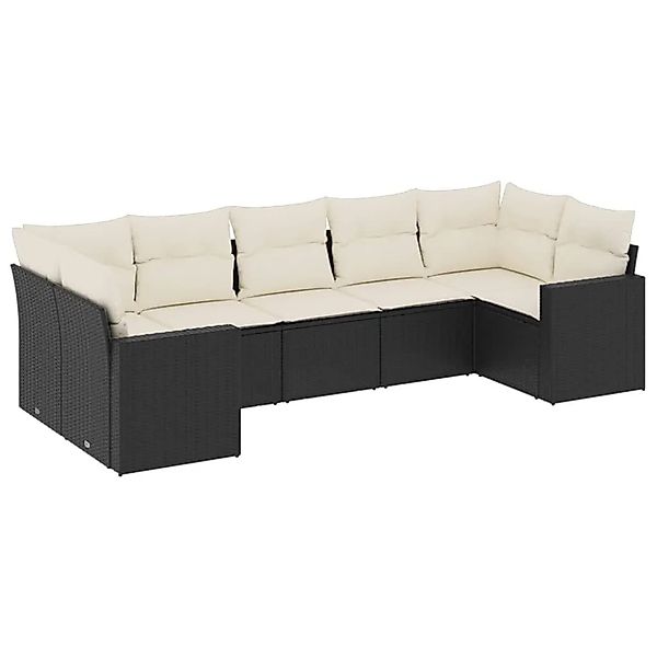 vidaXL 7-Tlg Garten-Sofagarnitur mit Kissen Schwarz Poly Rattan 3251723 günstig online kaufen