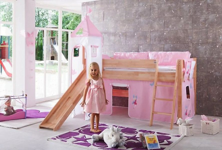 Natur24 Kinderbett Halbhohes Einzelbett Kim Buche 90x200cm mit Rutsche und günstig online kaufen