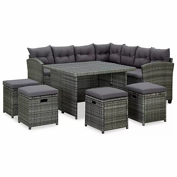 6-tlg. Garten-lounge-set Mit Auflagen Poly Rattan Grau günstig online kaufen