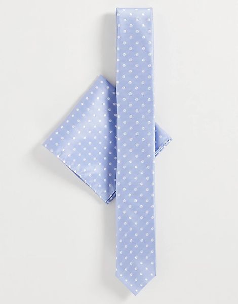 Harry Brown – Set aus Krawatte und Einstecktuch mit Punktmuster-Blau günstig online kaufen