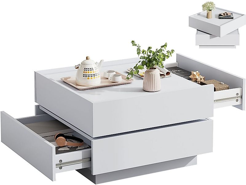 SeedWave Couchtisch Sofatisch, 360° Drehbare Ober-Tischplatte, 2 Grifflosen günstig online kaufen