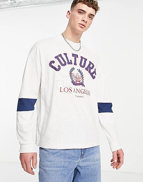 ASOS DESIGN – Langärmliges Oversize-Shirt in Weiß mit Farbblockdetail und C günstig online kaufen