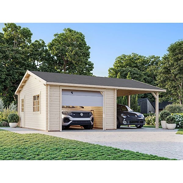 Palmako Garage Roger mit Sektionaltor 653 x 550 cm Hellbraun FSC® günstig online kaufen